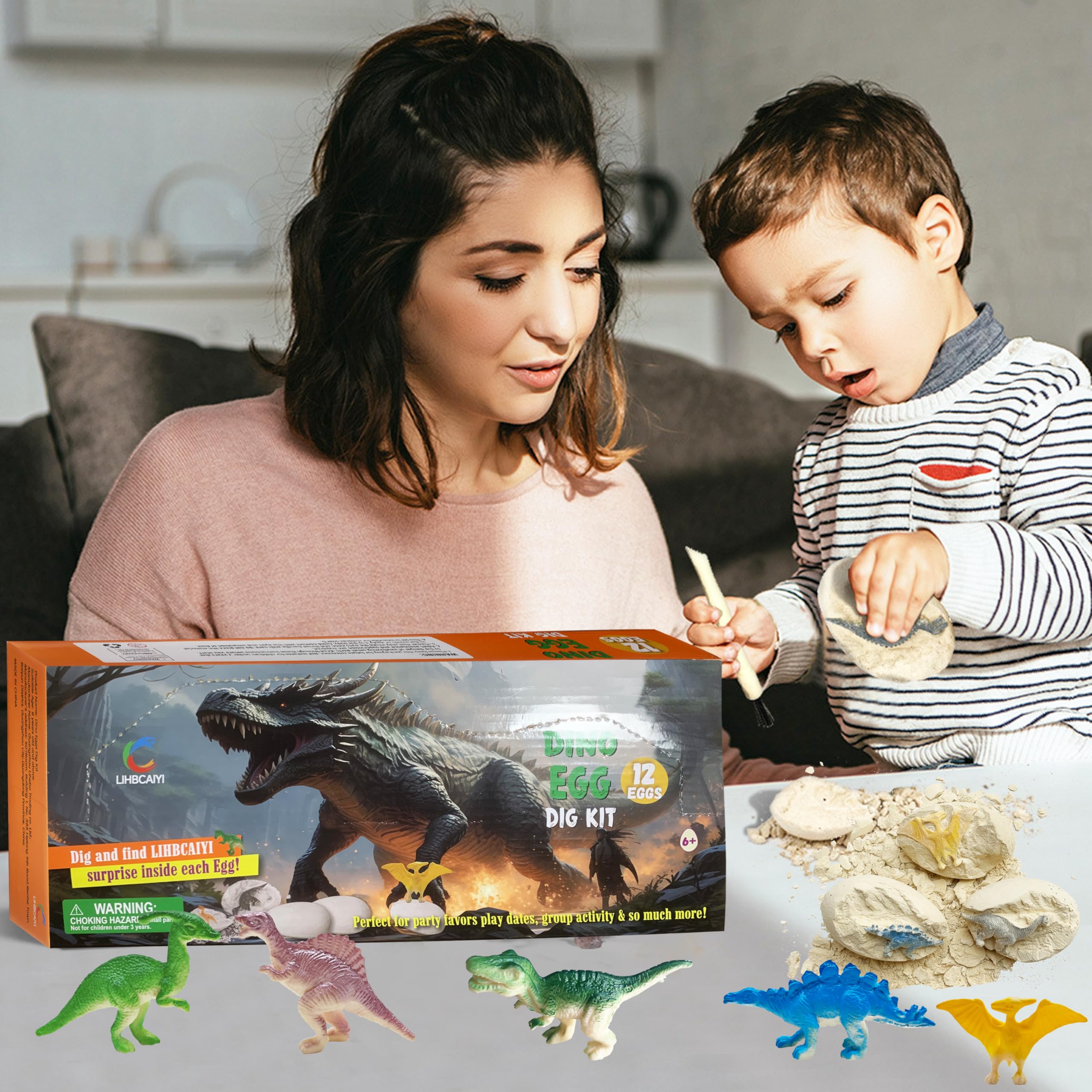 Dino Eggs Dig Kit 12Pcs Dinosaur Excavation Bricks Toys Archaeology Science STEM Experiments Toy Egg Hunt Party Gift for Kids 6-12 Years Old and Up Boys Girls