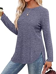 Saloogoe Womens Long Sleeve Tops Casual Plain T
