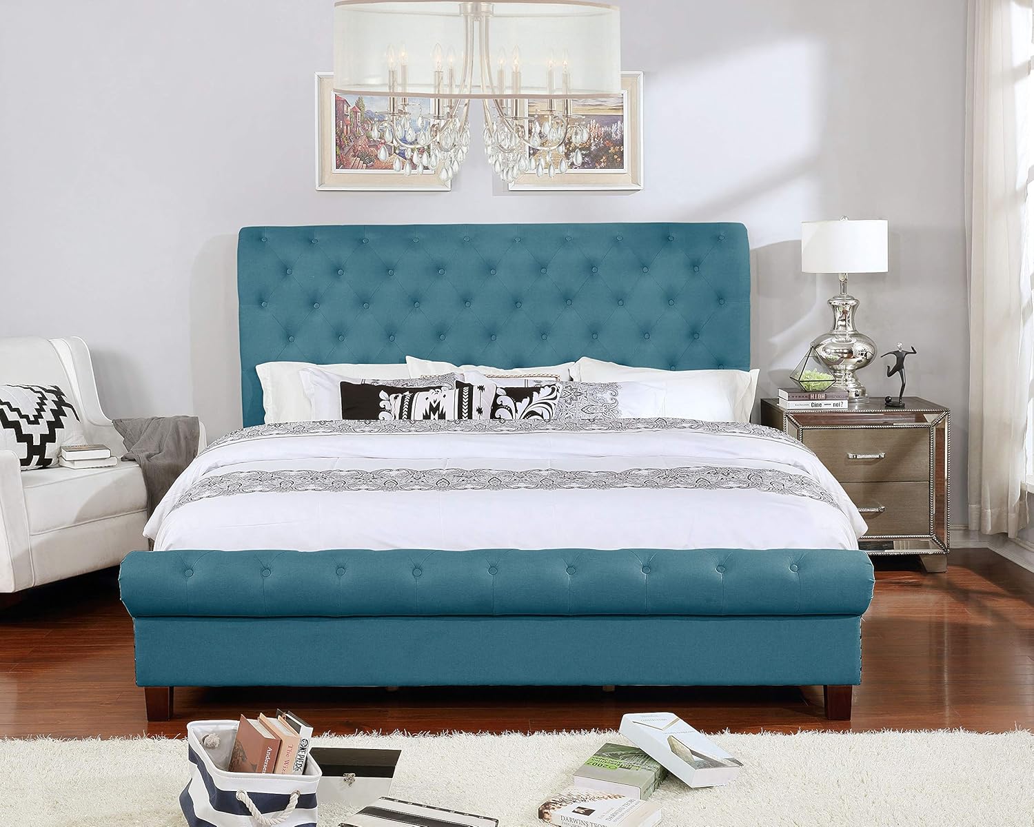 Best Platform Bed Frame King Velvet Blue