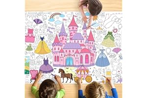 JOYGATHER Princess Coloring Tablecloth for Kids, Giant 30x72 Inch Poster with Castles, Crowns, Fairy Tale Icons, Perfect for Girls Princess Party Games, Royal Decorations, Celebration Supplies