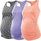 Ecavus 3PCS Women's Maternity Tank Tops Seamless Racerback Workout Athletic Yoga Tops Pregnancy T-Shirt