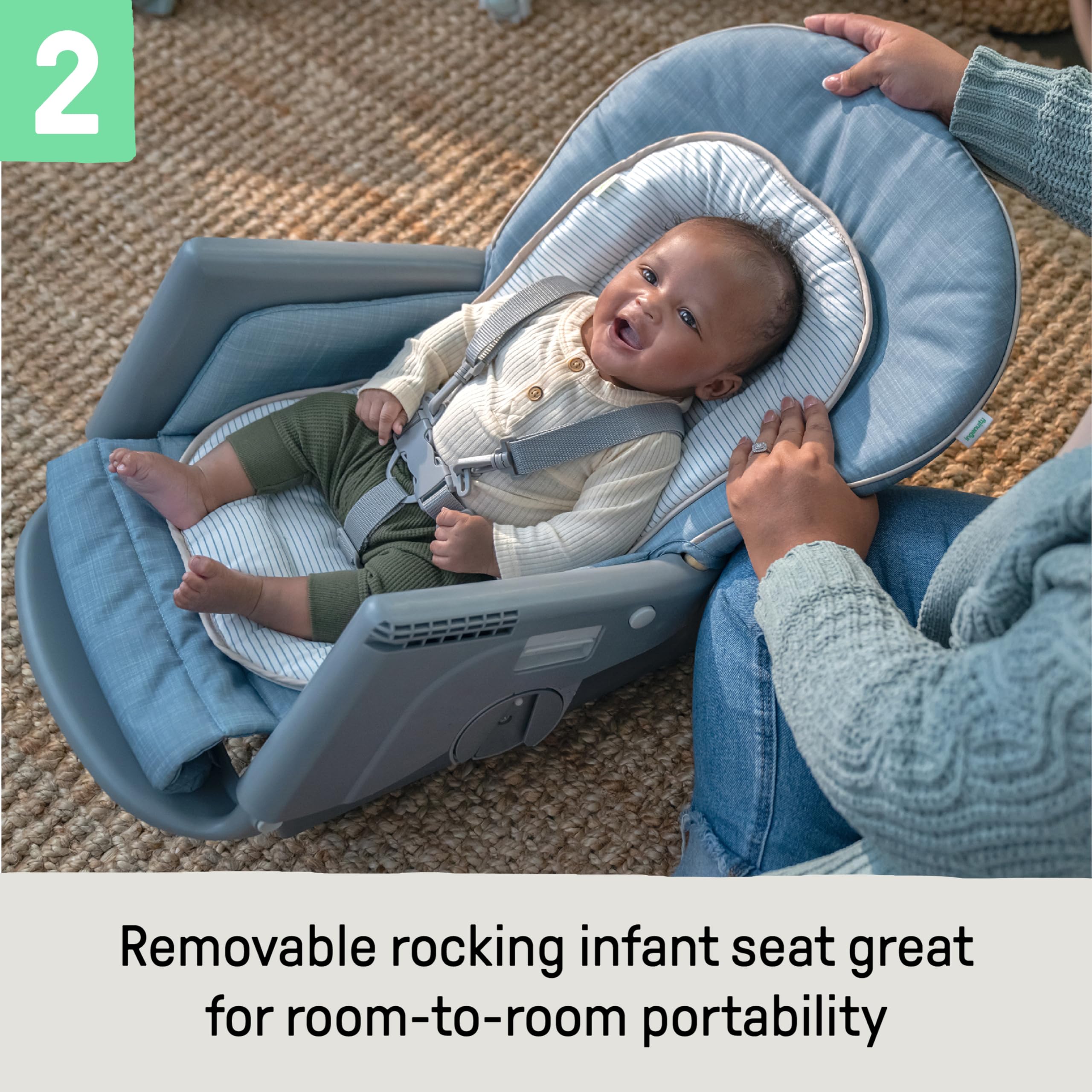 Ingenuity Proper Positioner Deluxe High Chair - 7-in-1 Convertible Baby Seat, Faux Wood Print Legs, Unisex, for Ages 0-36 Months
