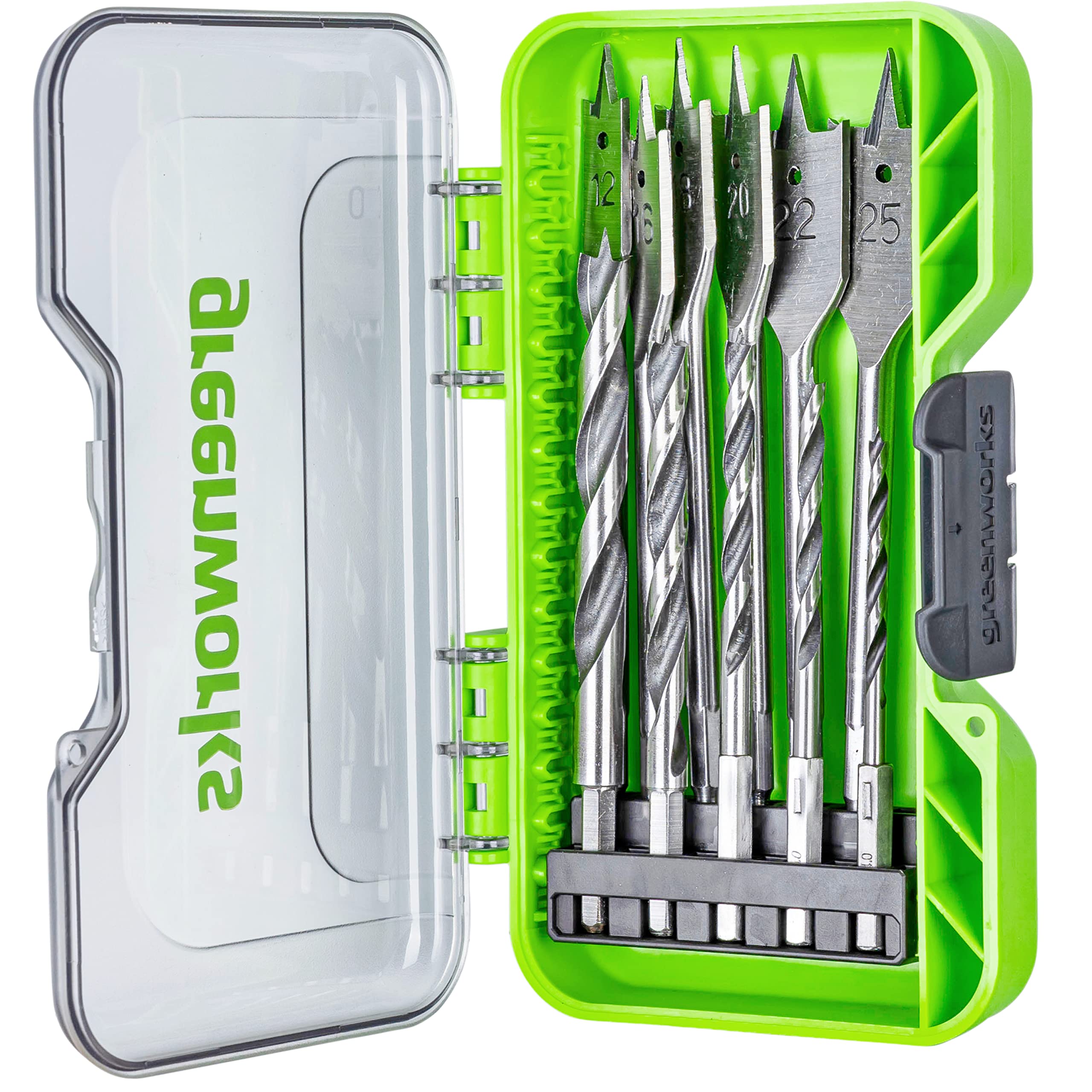 Greenworks Drill bits for Wood (extensive Set of 11 Flat and Twist Drills of 4 mm to 25 mm with Silver and Black Painting Compatible with All Drills and Cordless Screwdrivers)