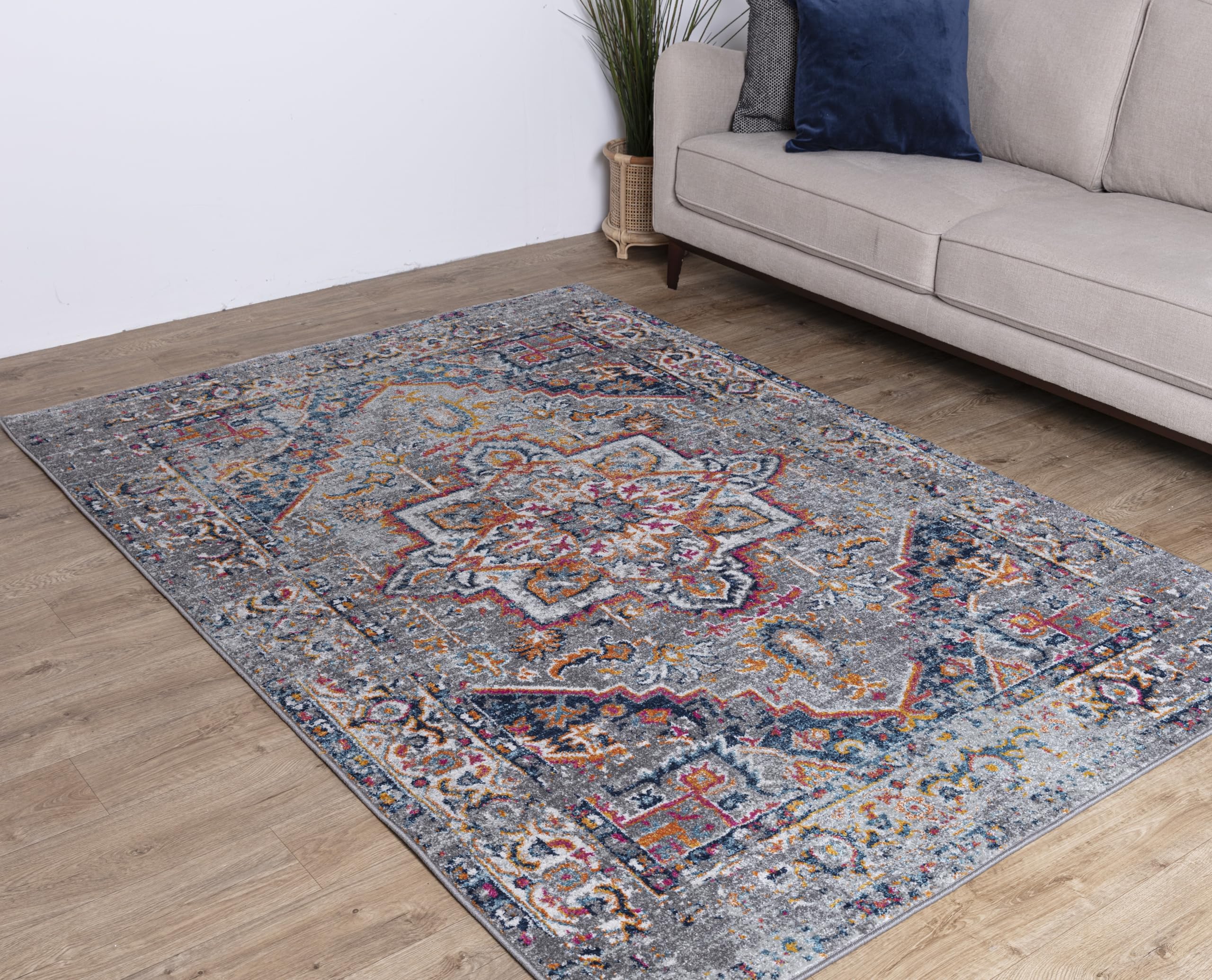 Asiatic Edits Low Pile Vintage Earth Grey Multi Indoor Rug for Living room, Bedroom, Conservatory, Hallway, Large Area, Easy to Clean, Area Rugs - Non Shedding 120x170cm