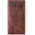 MID WEST RANGE ‘The Patriot’ American Flag Rodeo Wallet for Men. Distressed Leather ‘IN GOD WE TRUST’. Gift Cowboy Wallet for the True Patriot - Western Wallet for Men.