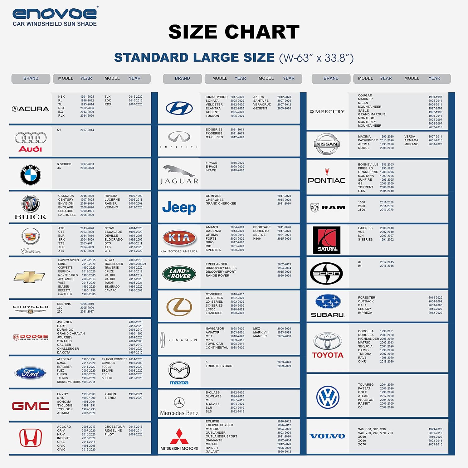 Enovoe Car Sunshades for Windshield with Bonus Drawstring Pouch Bag with Woven Logo. Premium 230T Reflective Material Blocks Heat. Windshield Cover Sun Shade Keeps Vehicle Cool - Large 63 x 33.8 in: Automotive