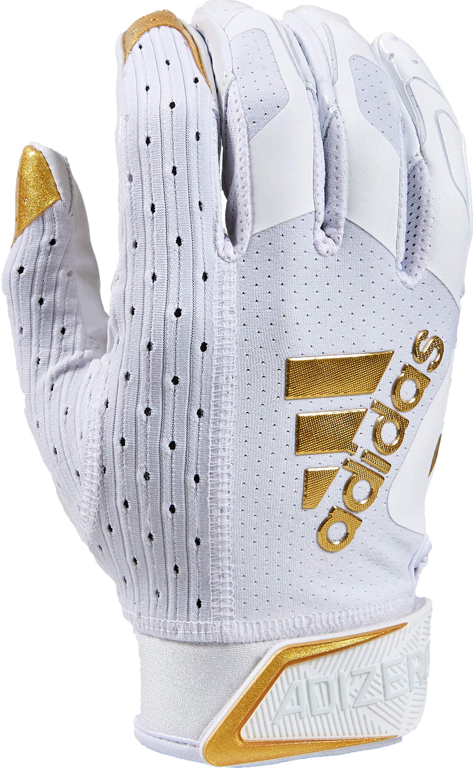 Adidas Adizero 9.0 Adult Football Gloves, 2X-Large, White/Metalic Gold - Receivers Gloves with Added Grip Image