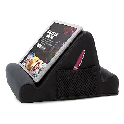 Brookstone Tablet Lap Cushion - Tablet and Phone Holder for Bed, Flights, and Travel, Two Angled Memory Foam Lap Desk for Reading and Hands Free Viewing, Compatible iPad and Kindle Accessories, Black
