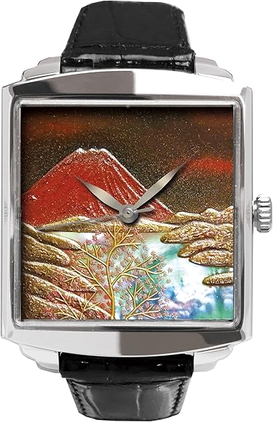 Amazon Co Jp 漆 腕時計 高級時計 漆 蒔絵 浄法寺漆 蒔絵時計 漆塗り 大川 彰 作 浄雅 Joga Makie 漆文字盤 赤富士 自動巻 メンズ 腕時計 G01 002 大川彰 服 ファッション小物