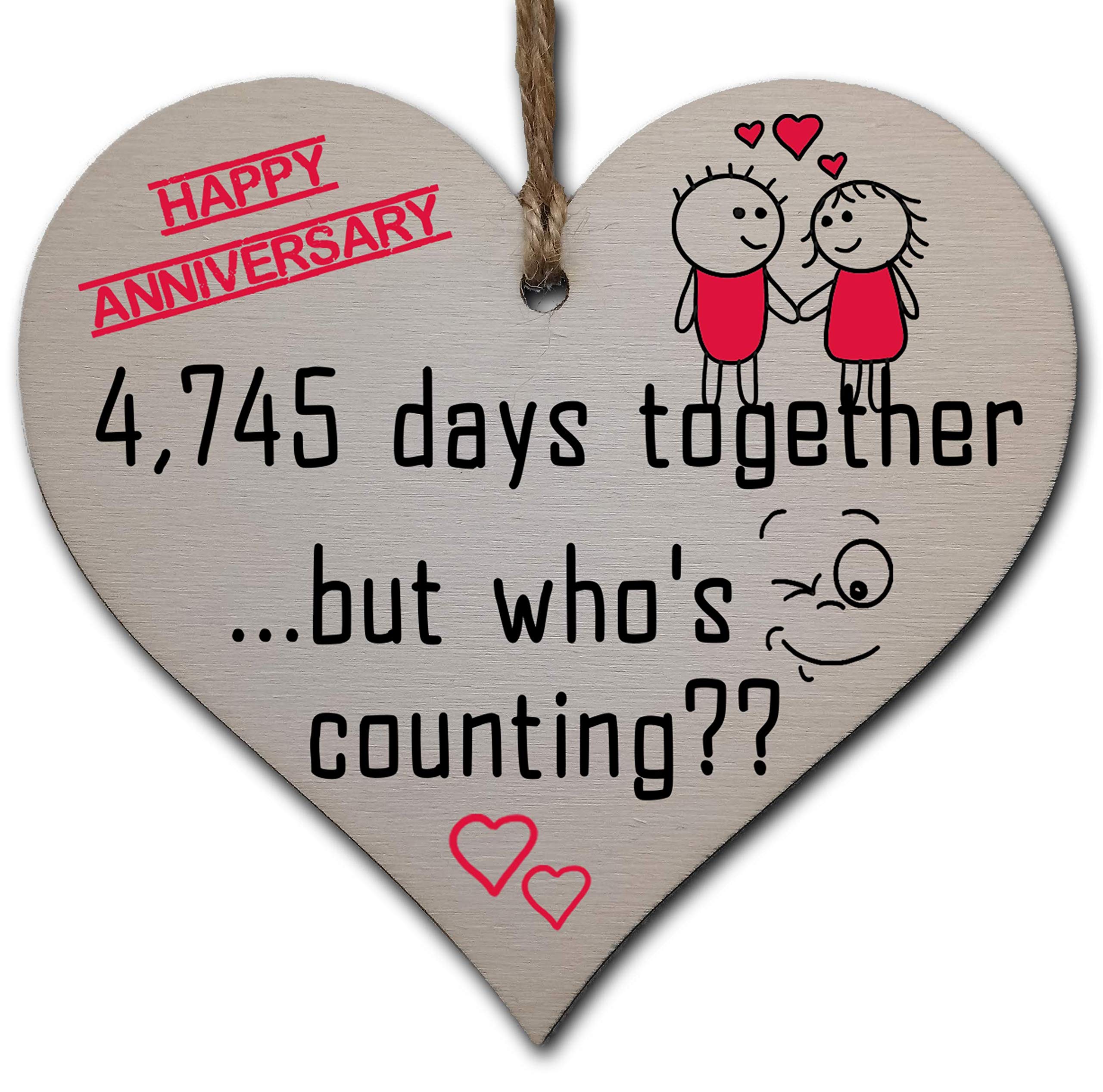 Handmade Wooden Hanging Heart Plaque Gift to Celebrate 13th Wedding Anniversary Husband Wife Someone Special Keepsake