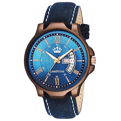 LIMESTONE Wooden Coat Avatar Series Day and Date Functioning Analogue Blue Dial Men's Watch