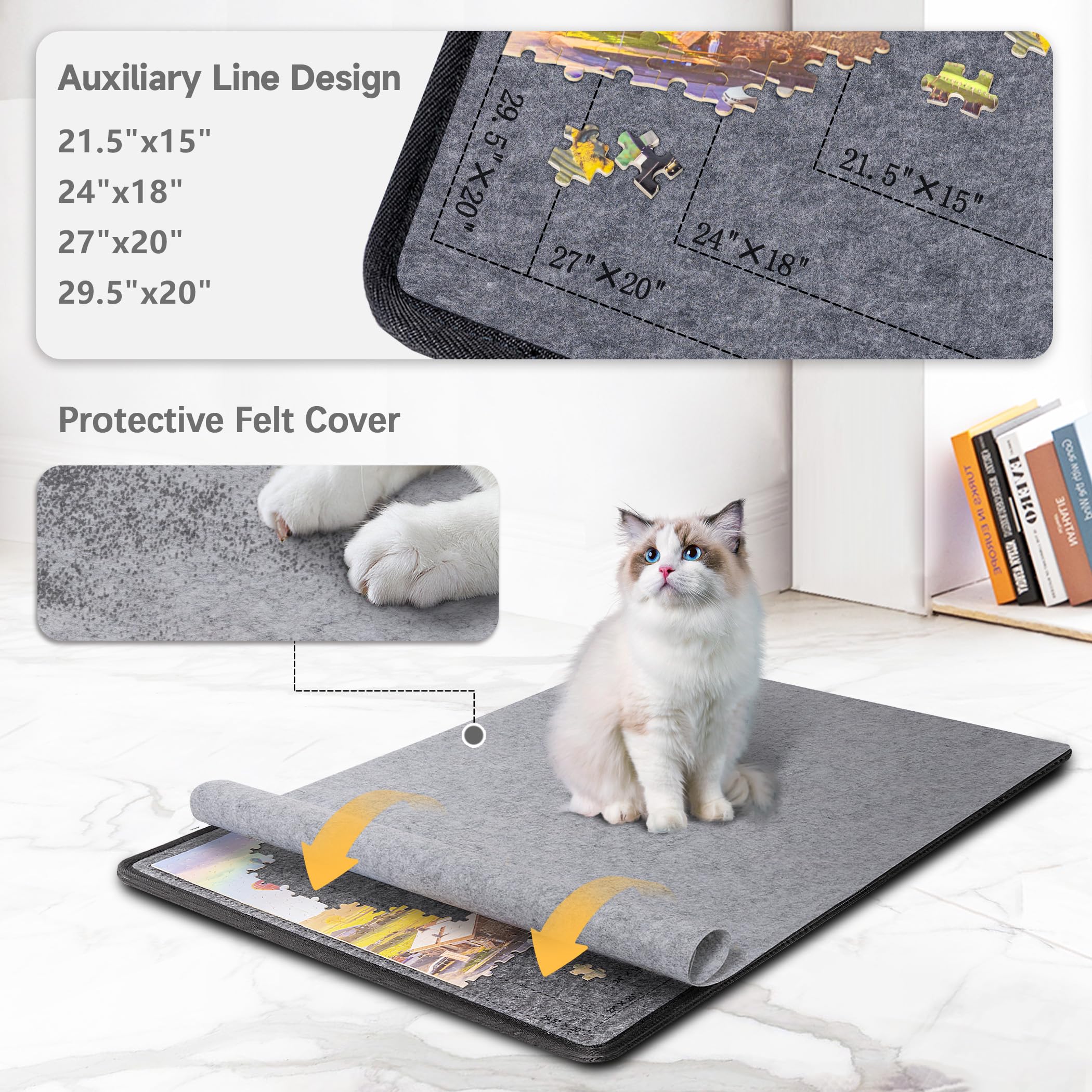 Becko US Jigsaw Puzzle Board with 6 Sorting Trays & Felt Cover, Foldable Puzzle Mat with Auxiliary Lines for Puzzle Storage Saver, Lightweight & Portable, for 1000 Piece Jigsaws Puzzles