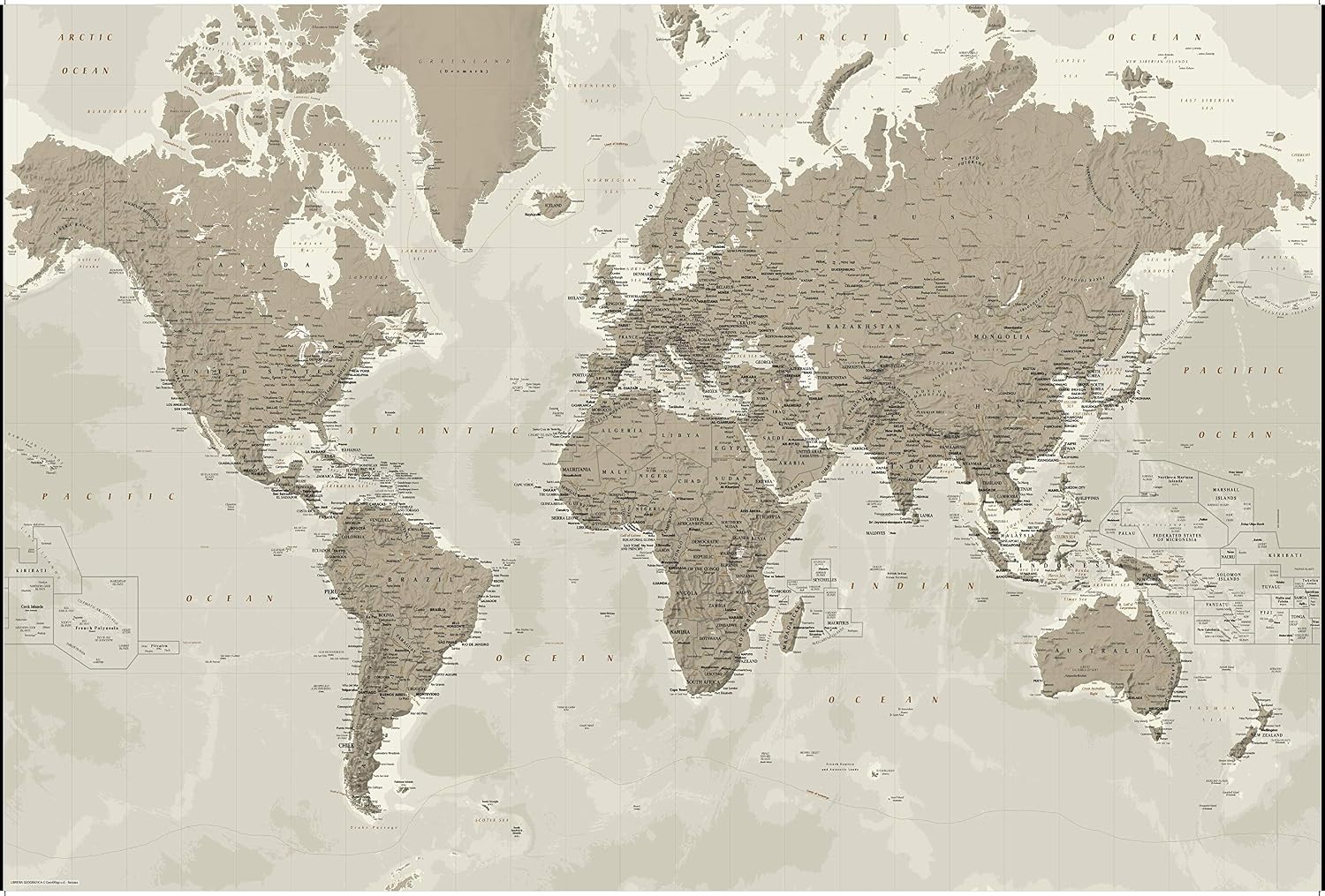 Political World Wall Map - Silver-tones - Extra Large - 80.5" x 54.25" Paper