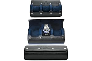M MIRAGE LUXURY TRAVEL Watch Roll Travel Case Leather – 3 Slot Watch Holder Storage for Travel – Black Full Grain Cow Leather (Beige Interior)