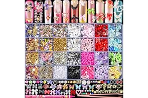 HAOZHER 8000pcs 3D Nail Charms and Nail Gems, Cute Nail Rhinestones and Charms Y2K for Nails Nesign, Variety Butterfly Bow Moon Star Flower Junk Case Charms Gold Pearls Nail Jewels for Nail Art Decorations