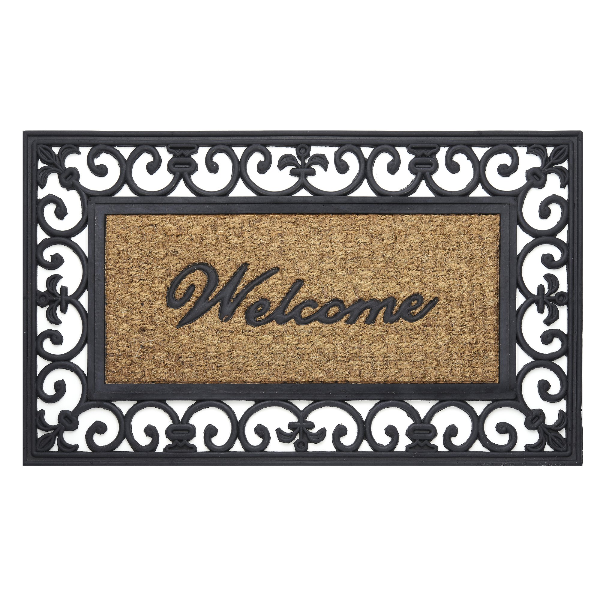 18 by 30" Achim Home Furnishings WRM1830FL6 Fleur De Lis Wrought Iron Rubber Door Mat, 18 by 30"