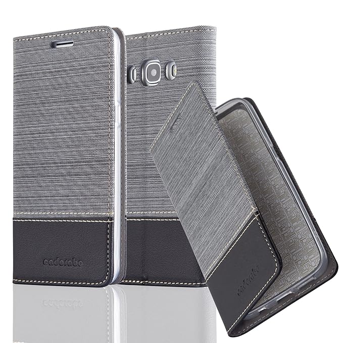 Cadorabo Hülle für Samsung Galaxy J5 2016 (6) - Hülle in GRAU SCHWARZ – Handyhülle mit Standfunktion und Kartenfach im Stoff 