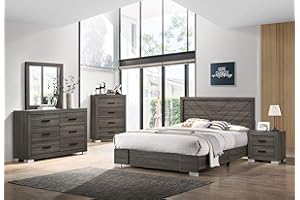 Kings Brand Furniture – Lorain 6-Piece Queen Size Gray Bedroom Set. Bed, Dresser, Mirror, Chest & 2 Nightstands
