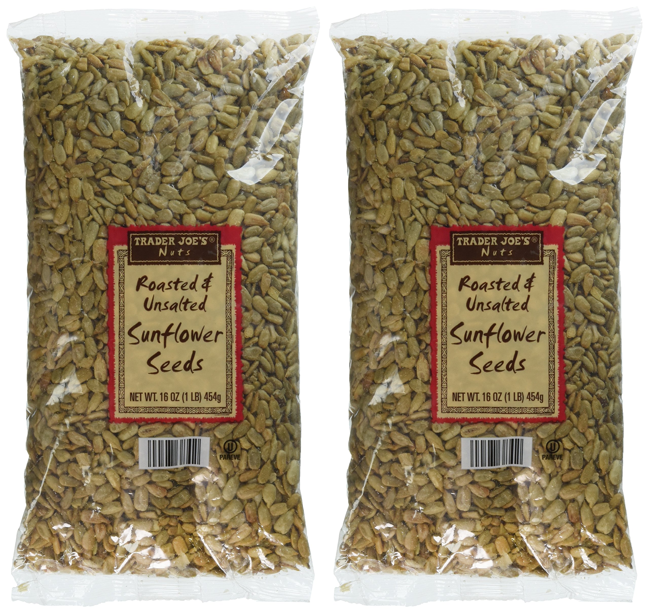2 Pack Trader Joe's Roasted & Unsalted Sunflower Seeds 16 oz NET WT
