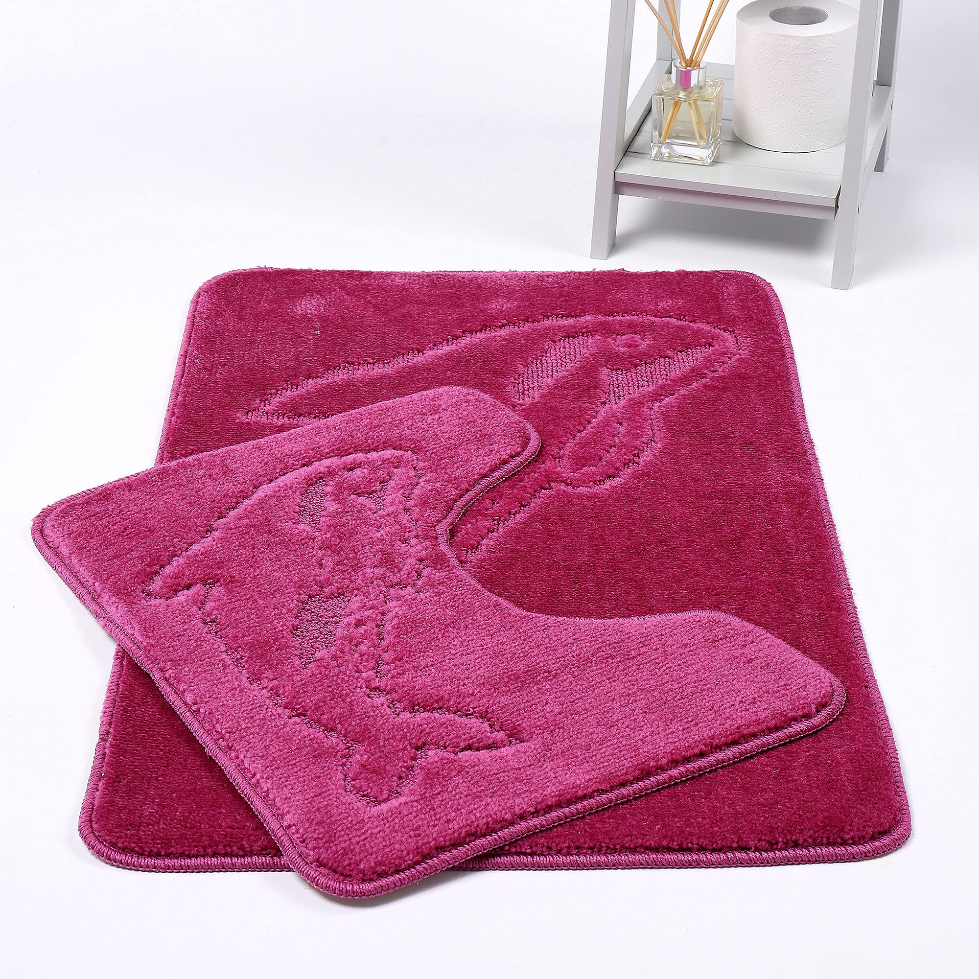 HOMES-LINEN Dolphin Bath Mats Non Slip Bathroom Mats 2 Piece Pedestal and Bath Mat Set Toilet Bathroom Rug (Dusty Pink)