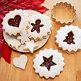 Ann Clark 5-Pc. Linzer Cookie Cutter Set Large, Made in USA, Large Fluted Circle, Mini Heart, Christmas Tree, Star and Gingerbread Man