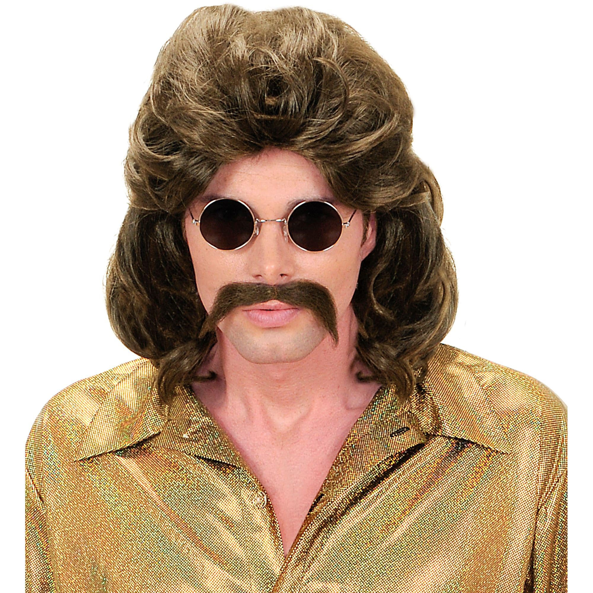 Mens 70s Man & Moustache - Brown Wig for Hair Accessory Fancy Dress — image 1