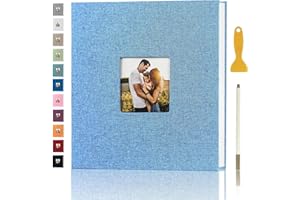AENBUSLM Photo Album Self Adhesive Pages for 4x6 5x7 8x10 Pictures Magnetic Scrapbook Photo Albums with Sticky Pages Books with A Metallic Pen for Baby Wedding Family 11x10.6 LightBlue 40 Pages