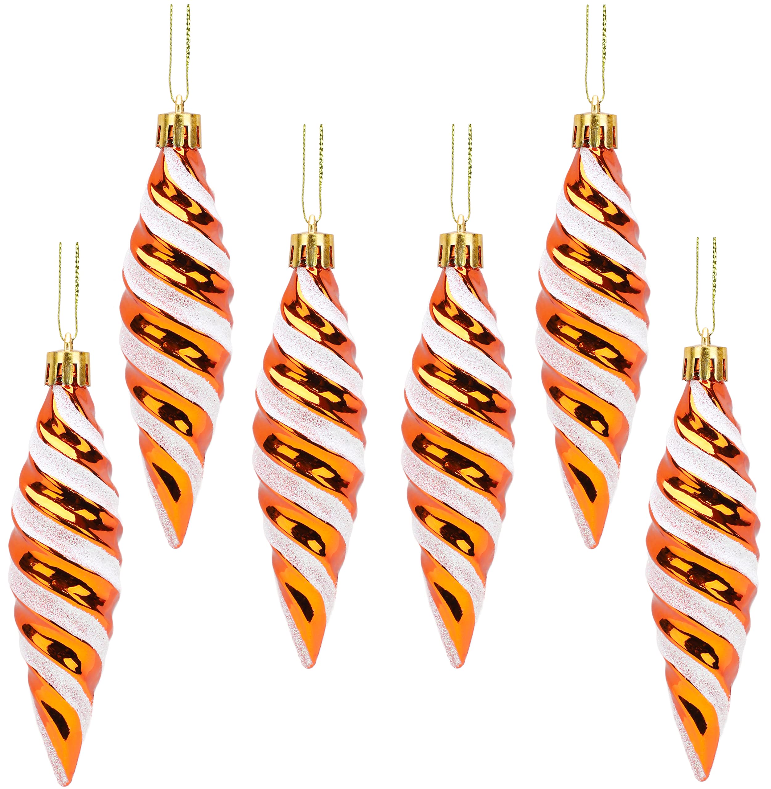 Christmas Concepts® Pack of 6-110mm Large Spiral Shaped Baubles - Shiny & Glitter Decorated - Christmas Tree Decorations (Copper)