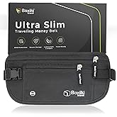 Money Belt for Travel with RFID Blocking Technology - Hidden Travel Money Pouch for Cash, Credit Cards, Passport, and Travel Valuables - Secure Water Resistant Money Belt for Men and Women - Black