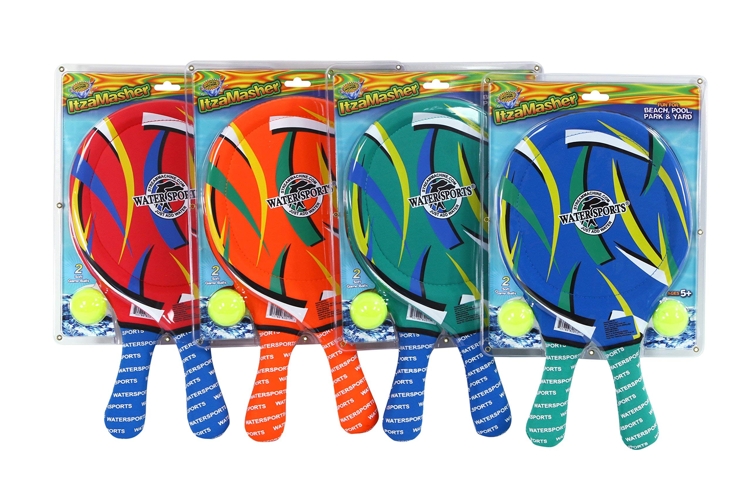 Water Sports Itza Masher Water Paddle and Ball Set of 2 - Water Resistant Outdoor Games - Family Friendly Pool Toys (Colors May Vary)