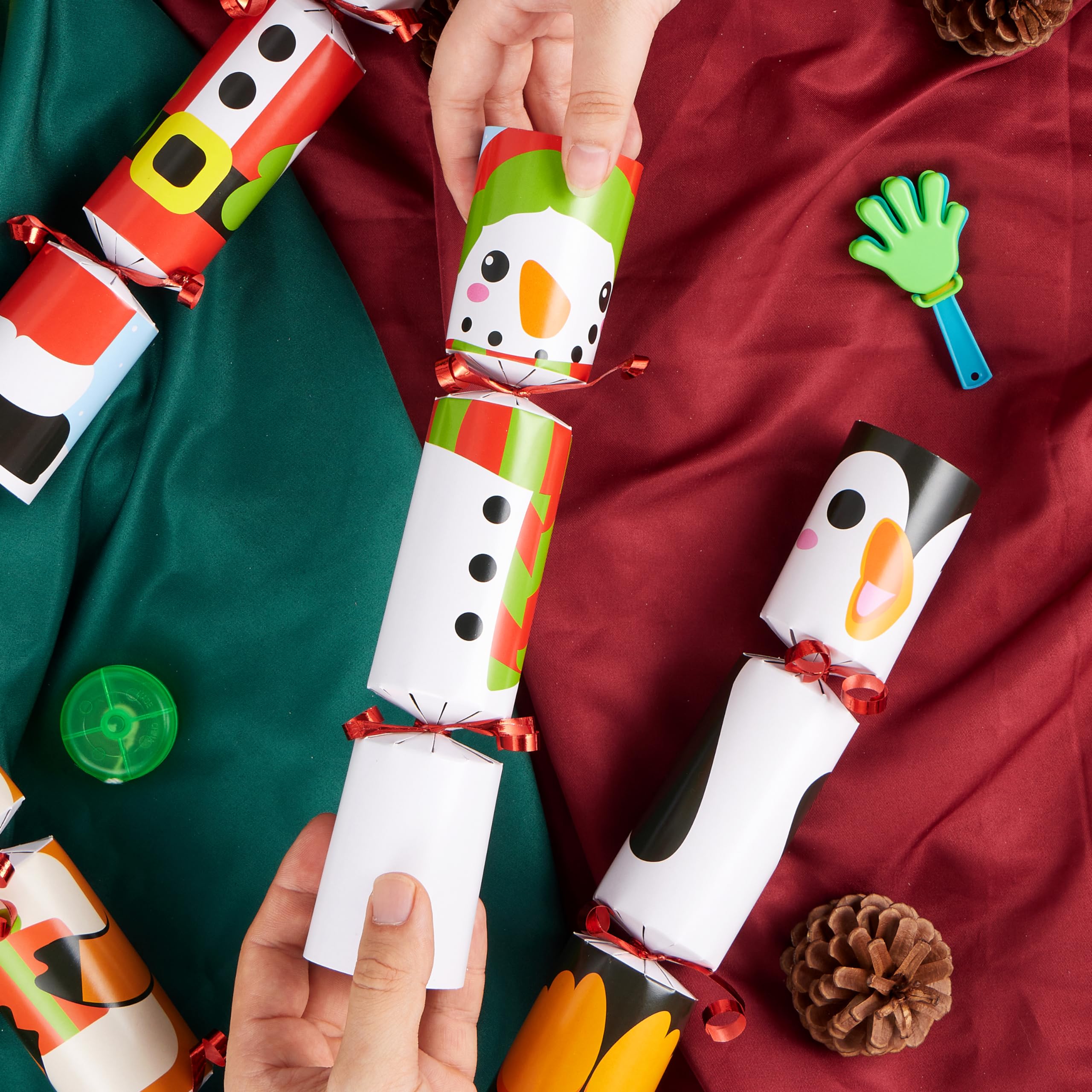 JOYIN 10 Pack Christmas Non-Snap Party Favor with Cute Characters, Includes Party Hat, Joke & Gift, Christmas Table Decorations for Holiday Dinner Traditions Supplies, Stocking Stuffers for Kids