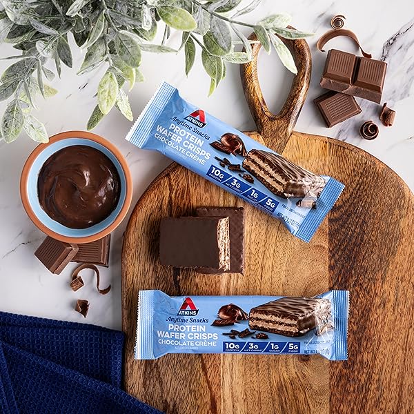 ATKINS CHOCOLATE CRÈME PROTEIN WAFER CRISPS, PROTEIN DESSERT, 4G NET CARB, 1G SUGAR, HIGH IN FIBER, KETO FRIENDLY, 5 COUNT