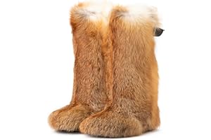 LITVIN Handmade High fox fur long boots, womens genuine red fox fur boots, Furry snow boots Gift Winter Shoes