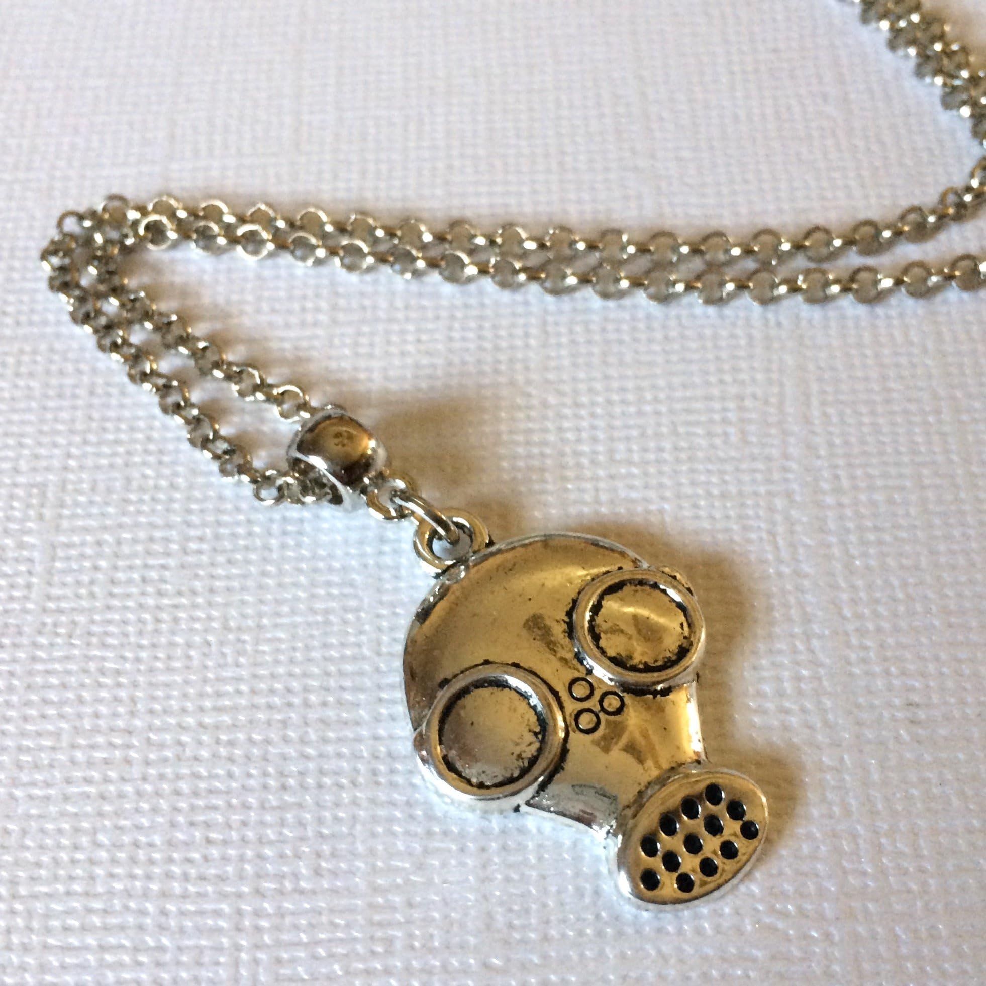 Gas Mask Pendant Silver Rolo Chain - Mens Jewelry