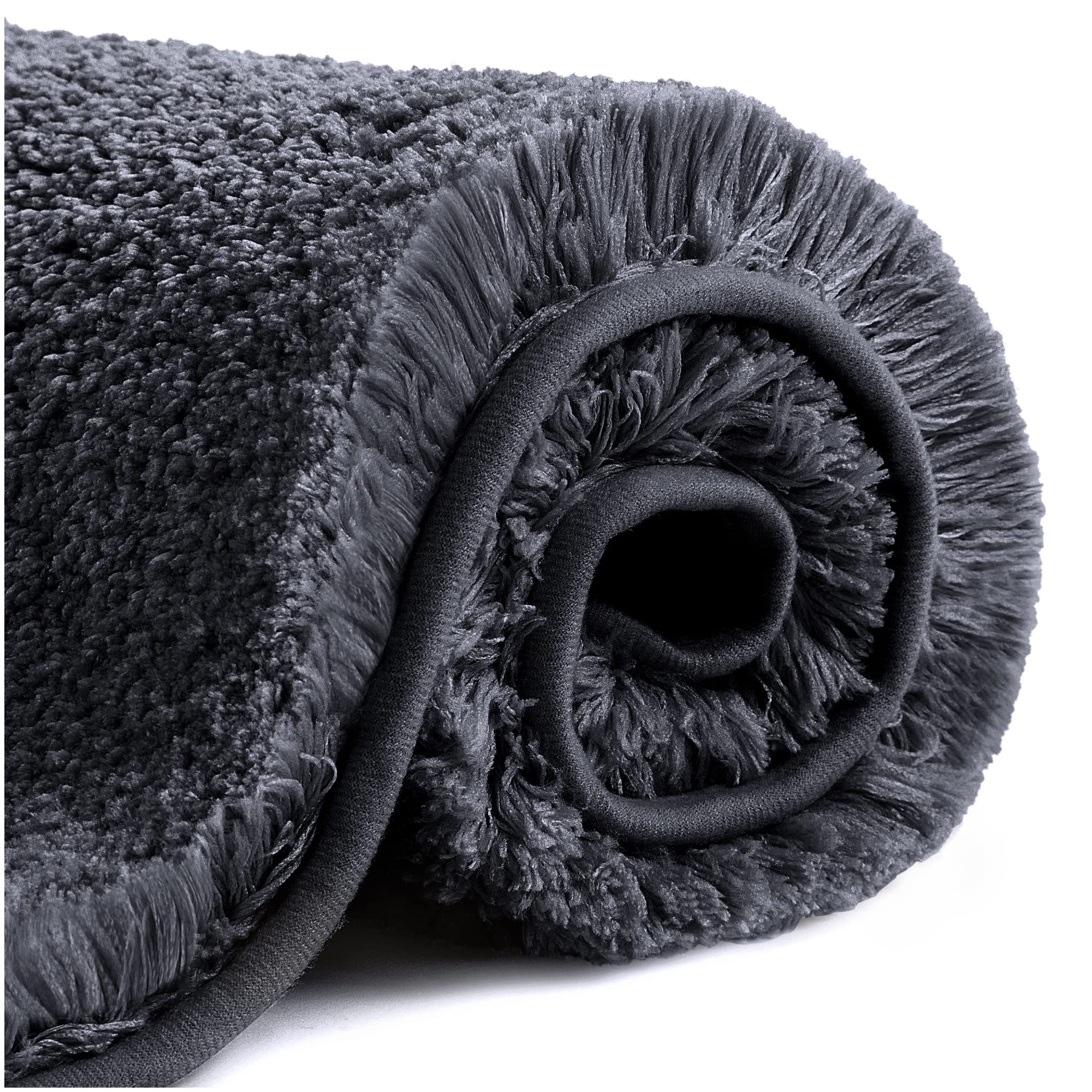 VANZAVANZU Non Slip Bath Mat Thickened Bath Rug for Bathroom Absorbent Ultra Soft Bathroom Mat Fluffy Microfiber Bedside Carpet Floor Mat, Quick-drying, Machine Washable - 50 x 80cm (Black)