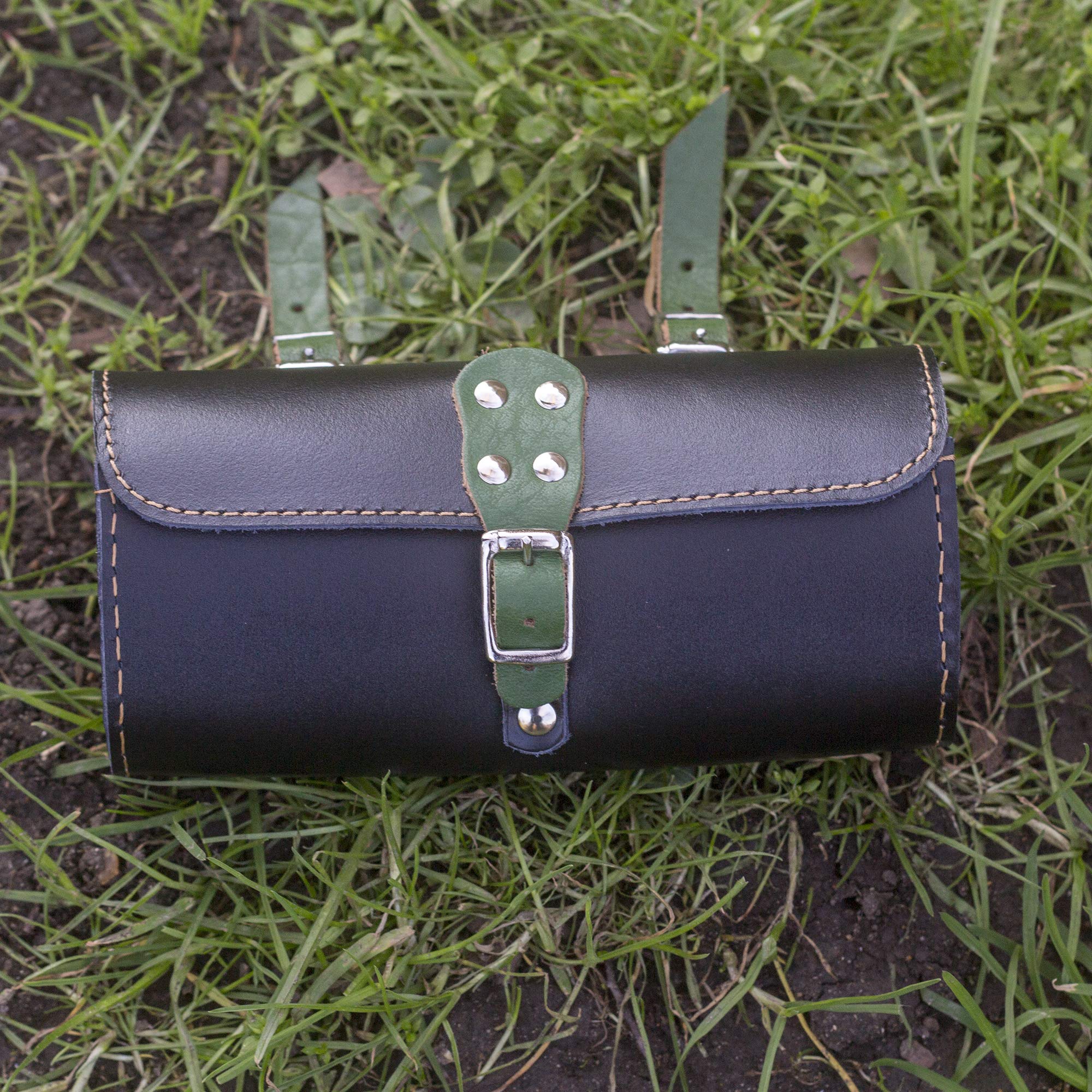 Leather Tool Bag Bike Saddle Bag Handcrafted Bike Bag Black Green bro-bl-Green