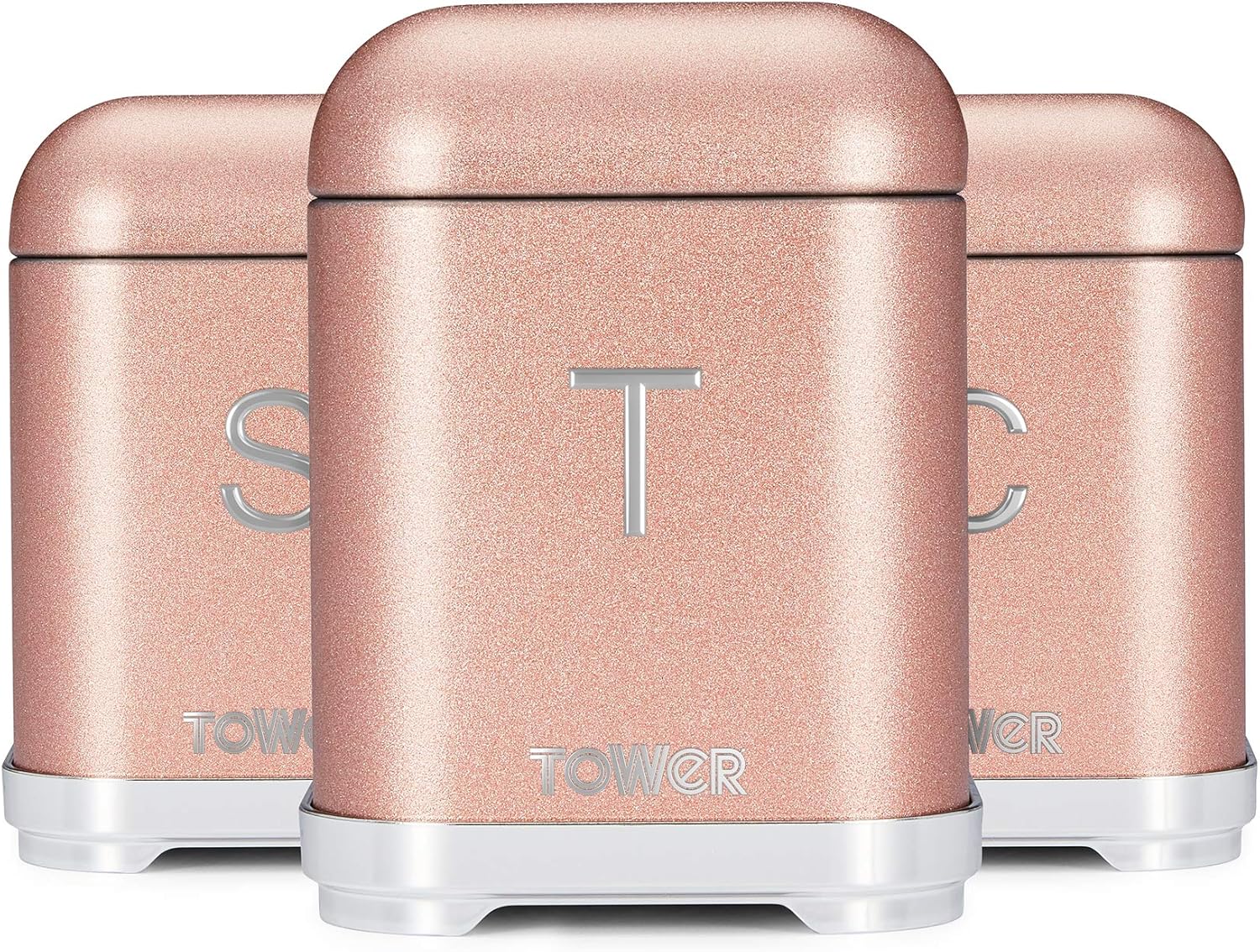 Set of 3 Blush Pink Tower T826015R Kitchen Storage Canisters Glitz