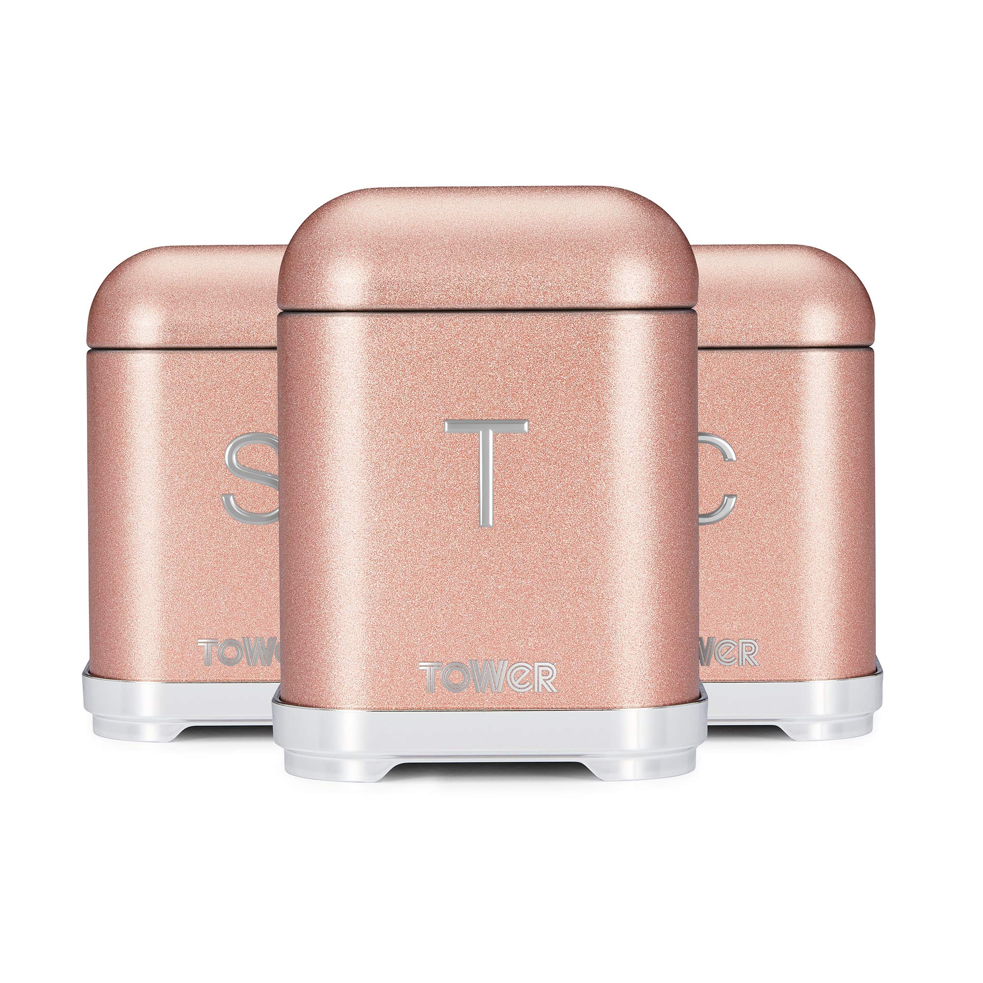 Tower Kitchen Storage Canisters, Glitz Range, Blush Pink, Set of 3