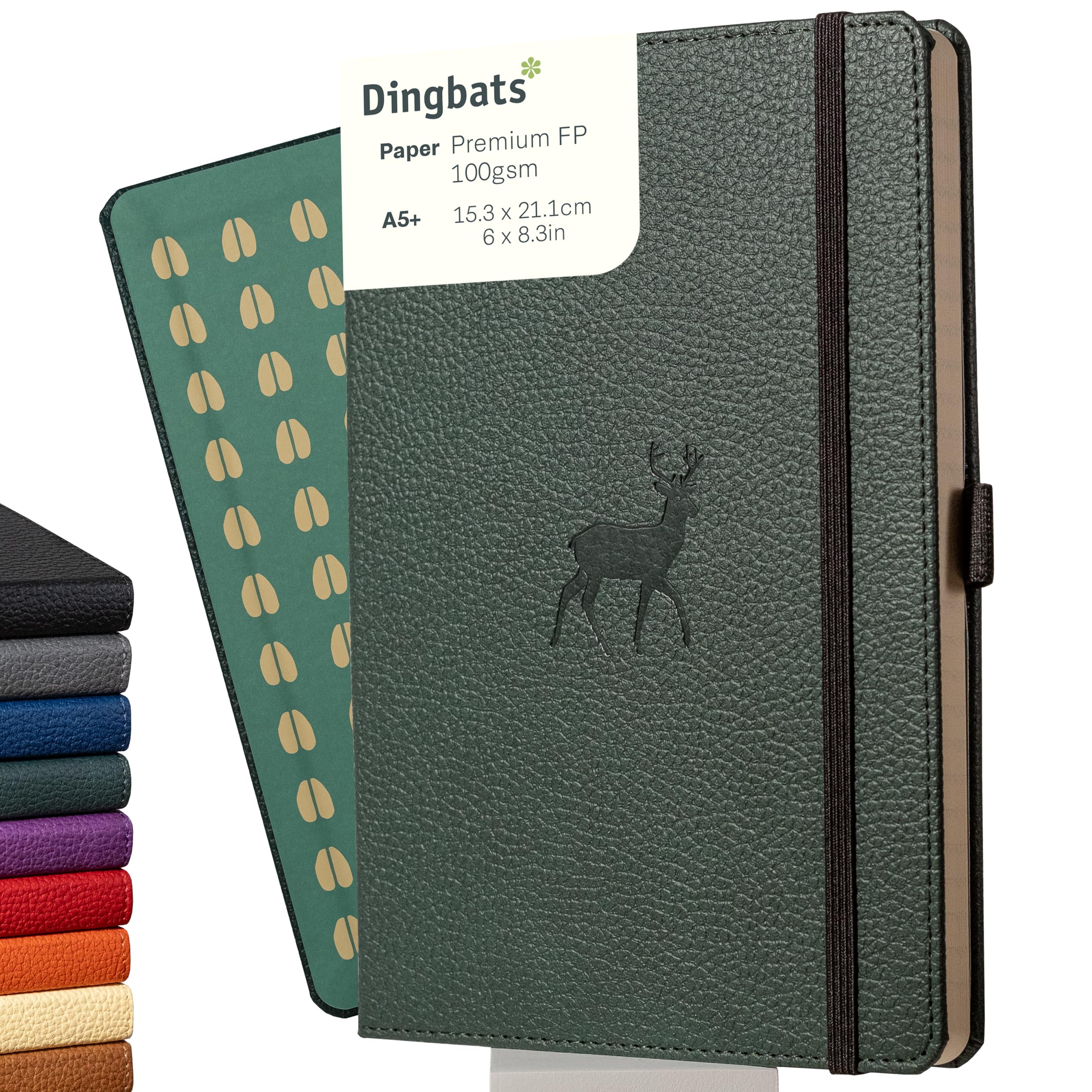 Dingbats* Wildlife Dotted Journal Notebook A5 - Vegan Leather Hardcover - Ideal for Work, Travel, Writing - with Pocket, Elastic Closure & Bookmark