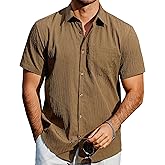 VATPAVE Mens Casual Button Down Short Sleeve Shirt Tropical Textured Summer Shirt Beach Hawaiian Shirts with Pocket