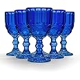 elle decor Set of 6 Wine Glasses | Colored Glassware Set | Colored Wine Glasses | Vintage Glassware Sets | Water Goblets for Party, Wedding, & Daily Use | Wine Glass - Set of 6 (8.4 oz) (Blue)
