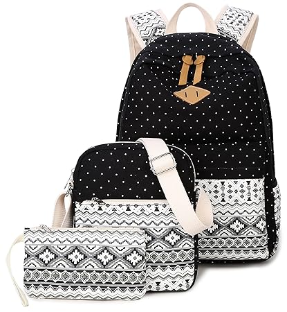 DCCN Casual Canvas Rucksack Schulrucksack Set+Schultertasche +Geldbeutel/Mäppchen 3 Teile Set Schulrucksack Schultaschen-Sets