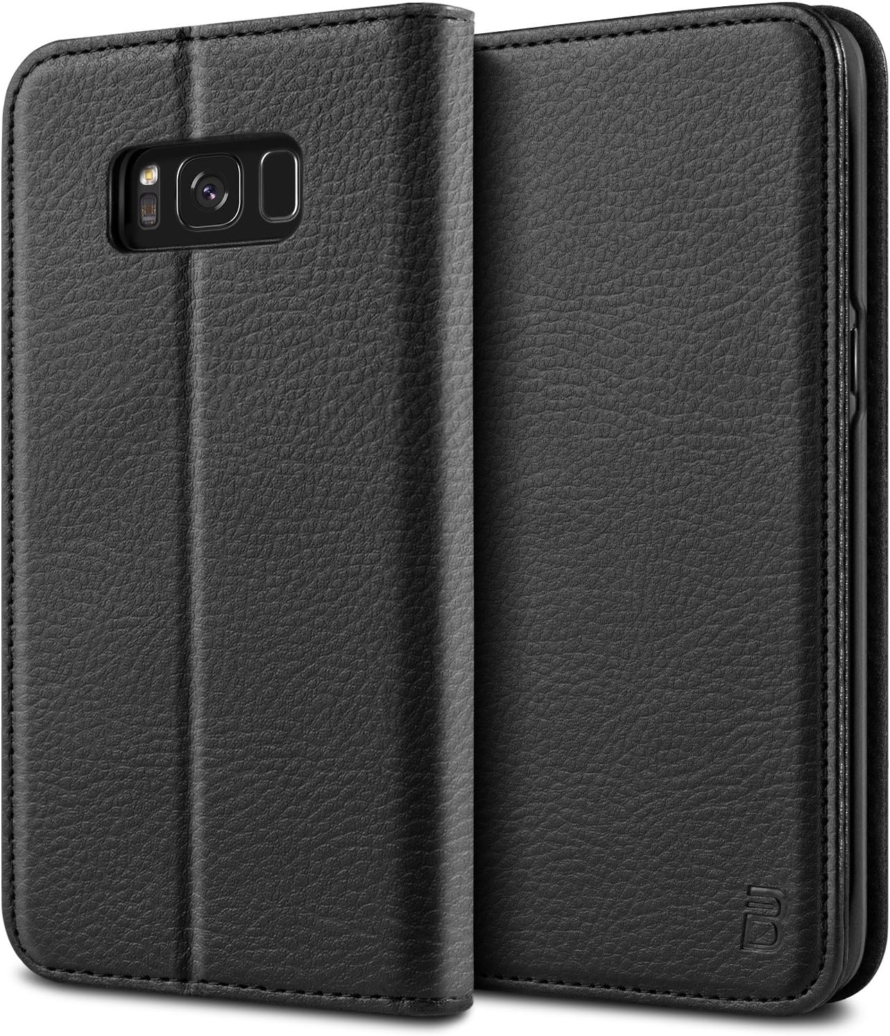 BEZ Case for Samsung S8 Phone Case, Wallet Cover Compatible with Samsung Galaxy S8, Protective Leather Case with Credit Card Holders, Kick Stand, Money Pouch, Magnetic Closure, Black