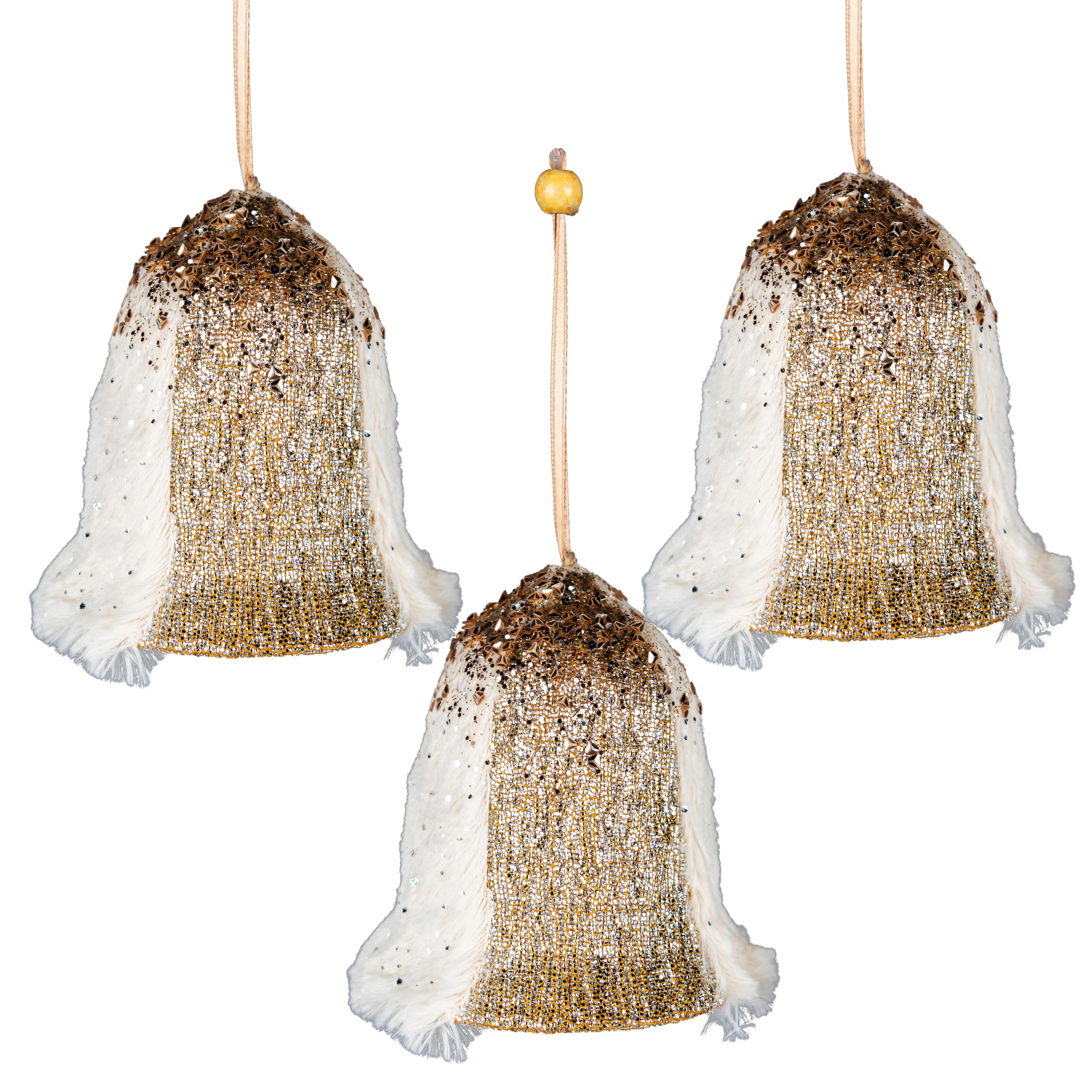 3Pcs Gold Santa Bell 12cm - Christmas Tree Hanging Decorations Festive Decorative Ornaments Fairy Tale Themed Xmas Tree Pendant