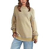 Cazaddi Women's Oversized Striped Sweater Long Sleeve Crew Neck Fall Pullover Sweater Tops