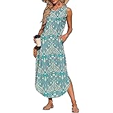 AUSELILY Womens Summer Dresses 2025 Casual Sleeveless Maxi Dress Loose Crewneck Sundresses Split Long Tank Dress with Pockets