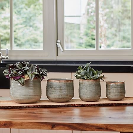 Keramik Blumentopf Iris Ø 14cm Übertopf Pflanztopf rund glasiert Indoor Mint, türkis, beige