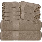 Avalon Towels Luxury 8 Piece Beige Towels Set, 2 Bath Towels, 2 Hand Towels and 4 Washcloths, 600 GSM 100% Ring Spun Cotton Highly Absorbent Beige Bathroom Towels, Ideal for Hotel, Spa and Gym