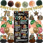 Vintage 70th Birthday Decorations Banners - 38 Pcs Banner Back in 1956 Backdrop Hanging Swirls Honeycomb Table Decoration Paper Pompoms Balloons for Men Women 70 Years Old Birthday Party Supplies