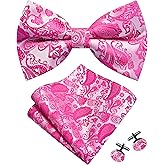 GUSLESON Mens Paisley Bow Tie Handkerchief Jacquard Woven Adjustable Pre-Tied Bowties Pocket Square Cufflinks Set